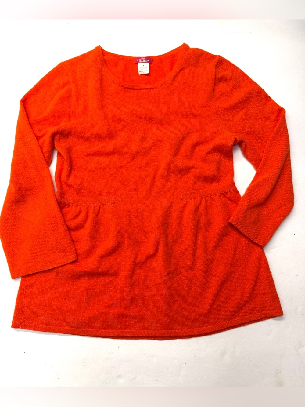 J.Crew Preferita 100% Italian Cashmere Orange Women's Knit Sweater Babydoll